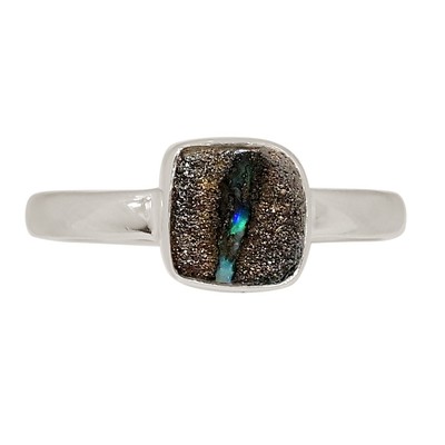 Natural Boulder Opal - Australia 925 Sterling Silver Ring Jewelry s.8 ALLR-30272