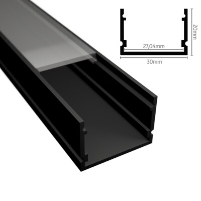 ALU Profil | Leiste | Schiene WIDE-30 schwarz für Led Streifen + Abdeckung