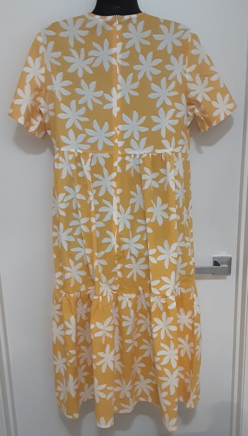 SIZE 16 WOMENS YELLOW FLORAL SHORT SLEEVE MIDI LENGTH SUMMER DRESS eBay