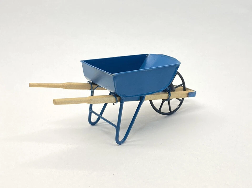 Carro de ruedas de madera de metal jardinera carretilla miniatura vintage para casa de muñecas Foto 4 de 4