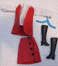 1970s MOD Barbie Doll CLONE FASHION HONG KONG RED VINYL VEST/SKIRT OUTFIT BOOTS