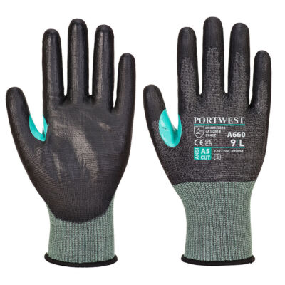 Portwest A660 CS Cut Level E18 PU Handfläche verstärkter Daumen Schritt Schutz Handschuh