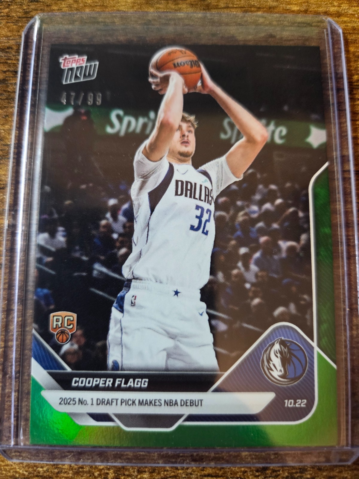 2025-26 Topps Now Cooper Flagg Green Foil Rookie RC 47/99 SP #6 Dallas Mavericks