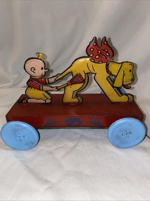 Nifty BUTTERCUP & SPARE-RIBS Tin Animated Pull Toy Toots & Casper Comic READ