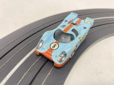 Vintage Tyco Gulf Porsche 917 Lt Blue/Orange Slot Car w/ Lights - Nice & Runs!