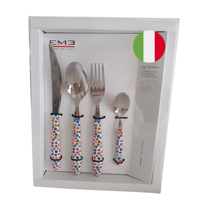 EME Konfetti Set 24-teilig, Edelstahl Besteck, Griff Dekor bunte Punkte