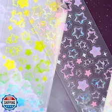6 Sheets Bubble Stickers, Cute Korean Colorful Star Heart Glitter Self Adhesi
