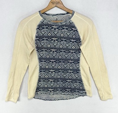 LL Bean Base Layer Top Women s Medium Merino Wool Mid Weight Southwestern Cream
