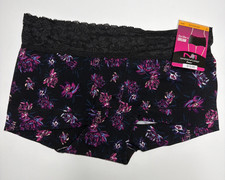 Maidenform Women's Cotton Dream Lace-Trim Boyshort Panty 40859 Black Floral S/5