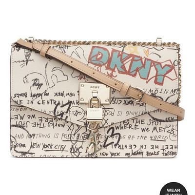 DKNY Elissa Large White Graffiti Shoulder Bag Chain Strap Crossbody Lock