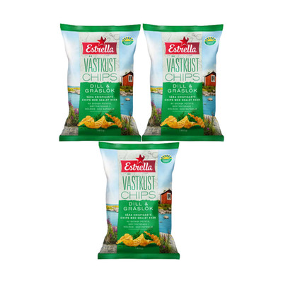 3x Estrella Västkustchips Dill Chives 180g Swedish Kettle Potato Chips