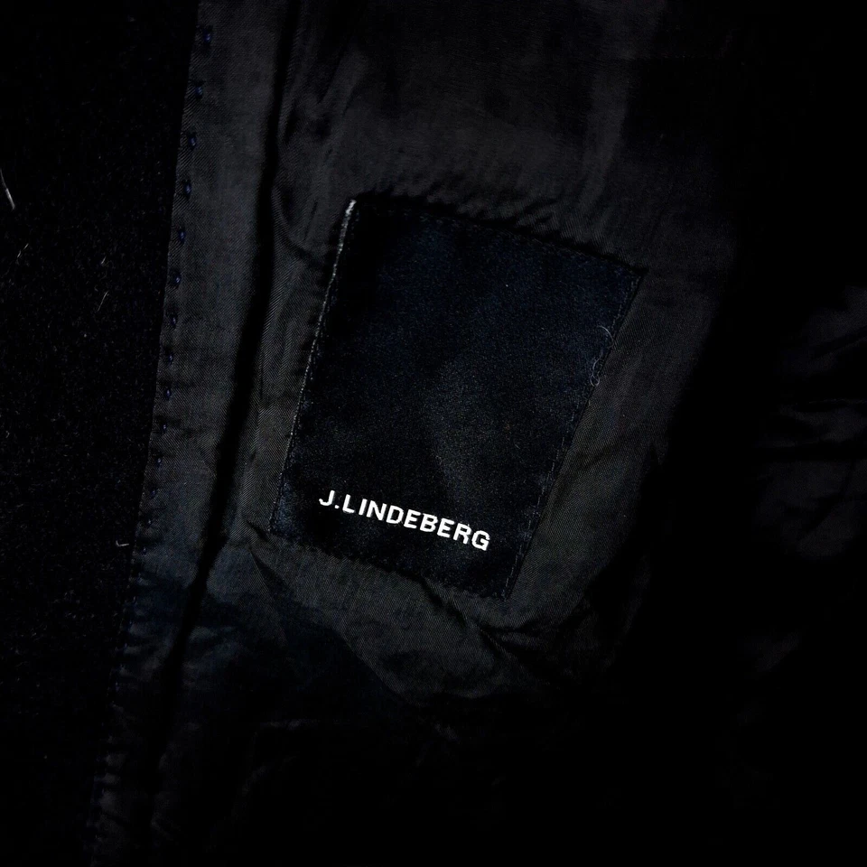 J. LINDEBERG Men Coat Size EU52 UK42 XL Wool Black Button-Front Long Collared - Image 4 of 4