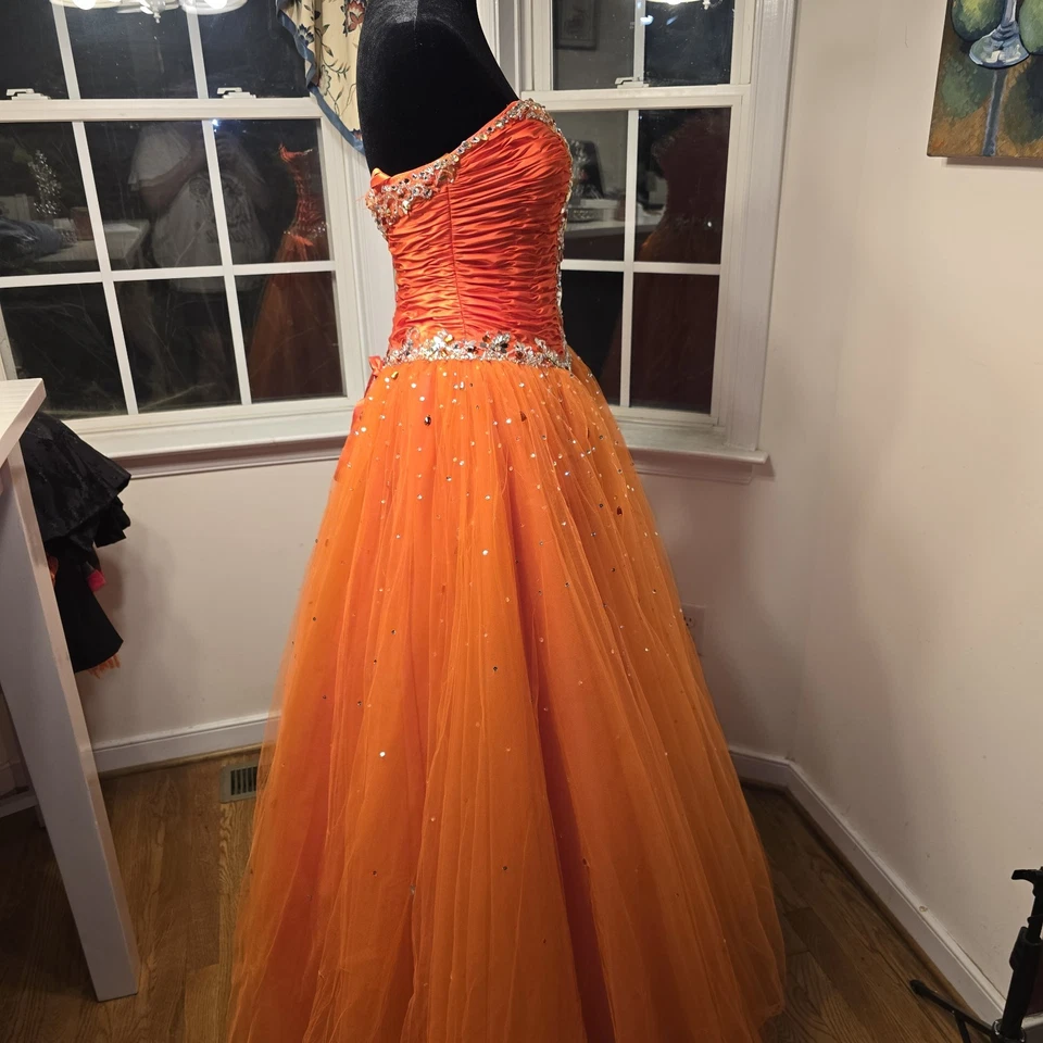 Mori Lee Strapless Corset Ballgown Quinceanera Dress Size 4 Orange Burst - Image 3 of 4