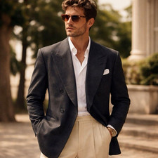 Wide Peak Lapel Men's Suits Gray Blazer Peak Lapel Coat Business Formal Jacket