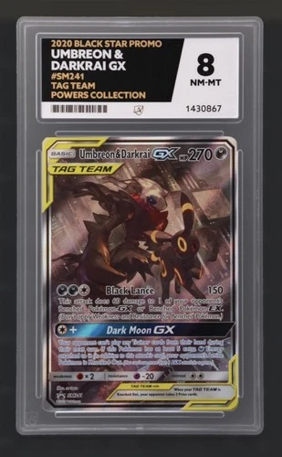 Ace Grading 8 Umbreon & Darkrai GX TAG TEAM Black Star Promo SM241 Rare Card