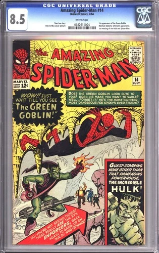 AMAZING SPIDER-MAN #14 CGC 8.5 FIRST APPEARANCE GREEN GOBLIN WHITE PAGES 1964