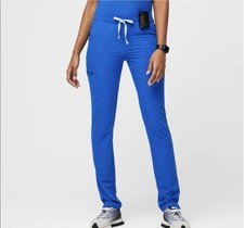 FIGS Yola Skinny Scrub Pants Women  s Large Petite Royal Blue Yoga Waistband