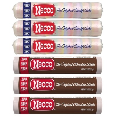 Necco Wafers Candy Variety Pack, 6 Pack (2 Ounce Rolls Each), 3 Rolls of Choc...