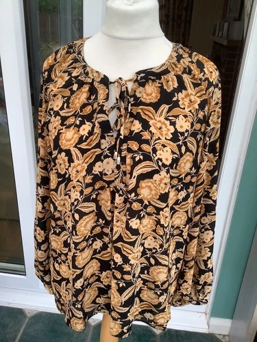 new tags peacocks uk 20 black brown floral blouse long sleeve