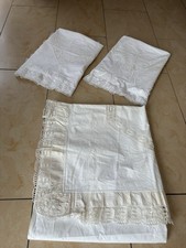 Alter Bettwäsche 1 Bettüberwurf 2 Kissen Historische Weisswäsche geklöp  Spitze
