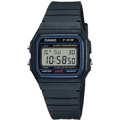 Casio Men's Classic Digital Black Resin Alarm Chronograph Watch - F-91W-1X