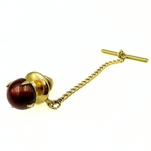 Authentic Refined MCM Ivy League Gold Plated Glass Tie Tack with Safety Chain
