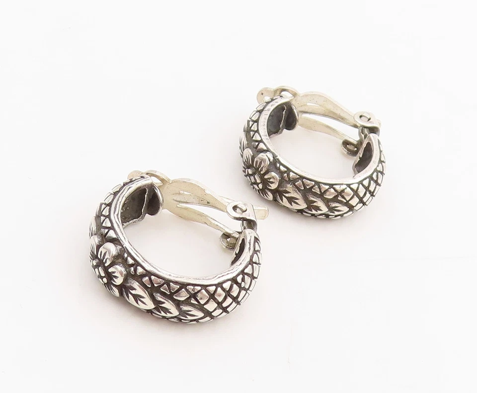 Pendientes vintage de plata de ley 925 STEPHEN DWECK clip de aro floral EG13788 Foto 2 de 4