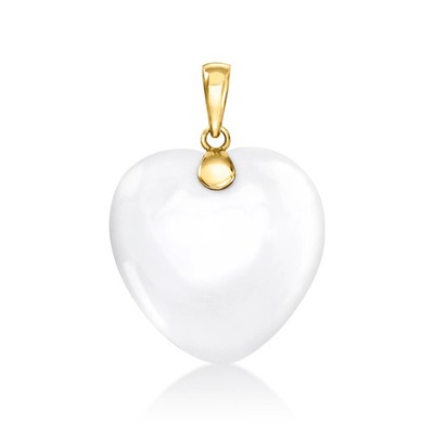 Ross-Simons White Agate Heart Pendant in 10kt Yellow Gold