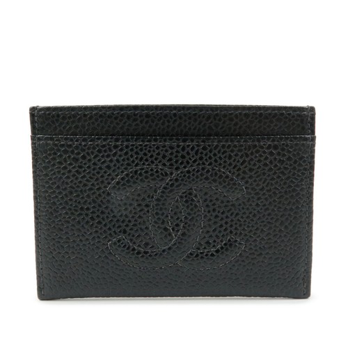 CHANEL COCO Mark Caviarskin Card Case Card Holder Black Authentic Used F/S