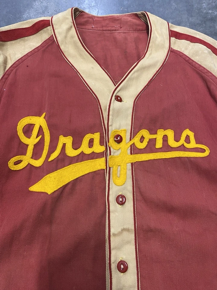 Camiseta de beisebol vintage 1940’s Reamstown Dragons algodão dois tons usada em jogos - Imagem 3 de 4