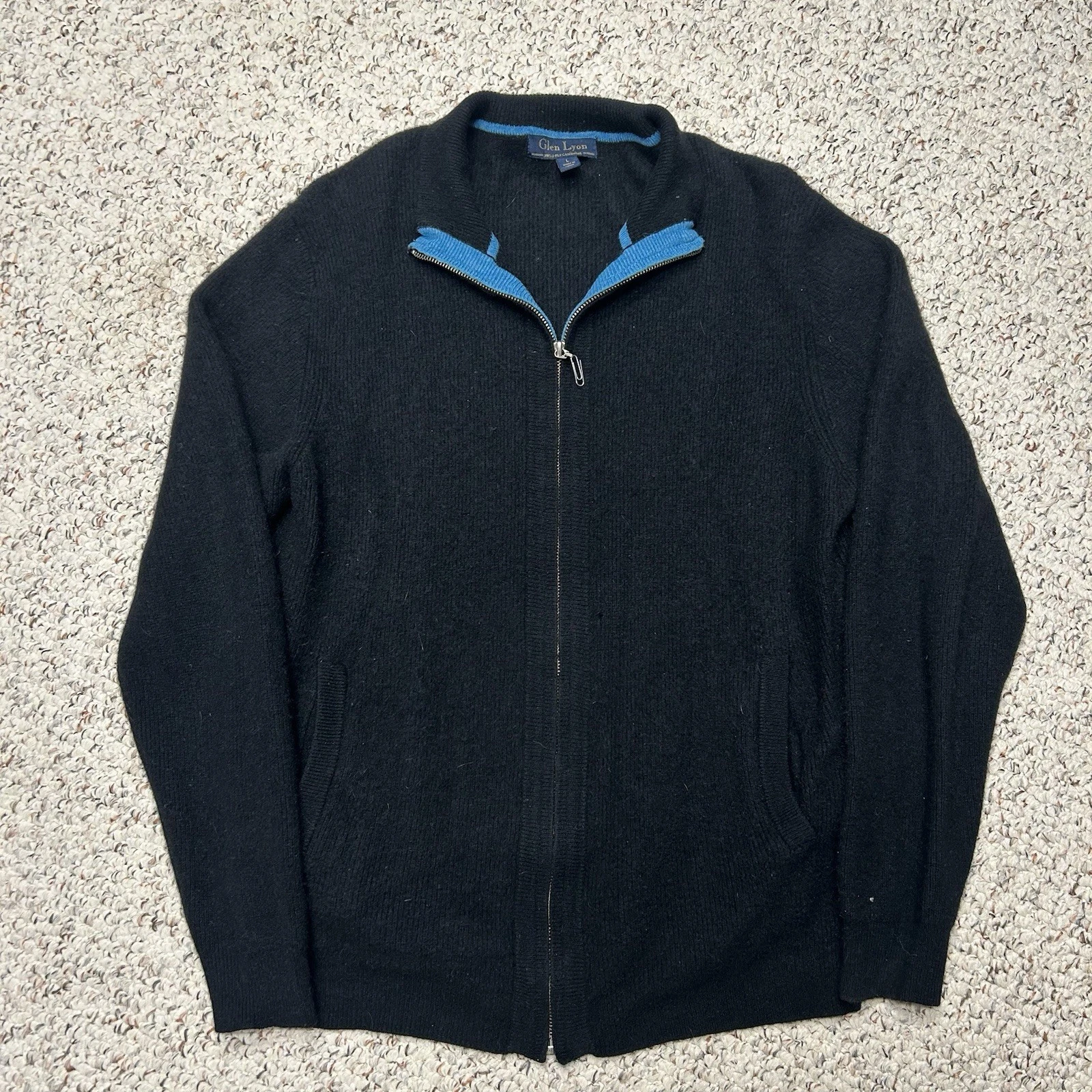 Glen Lyon Sweater 100% Cashmere Full Zip Cardigan Mock Neck Pockets Mens Large