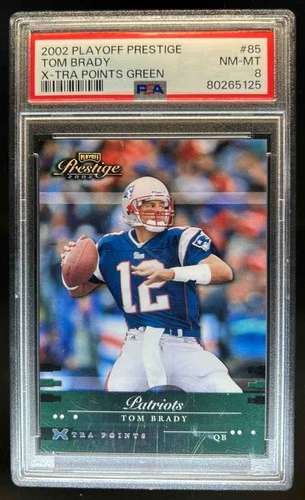 2002 Playoff Prestige Tom Brady Xtra Points Green #/150 Patriots PSA 8