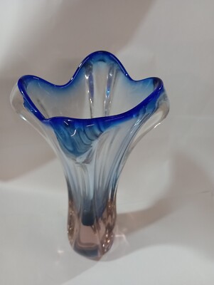 31 cm Tschechische Kunst Glas Vase Josef Hospodka Chribska Böhmische Glasarbeit Fc17