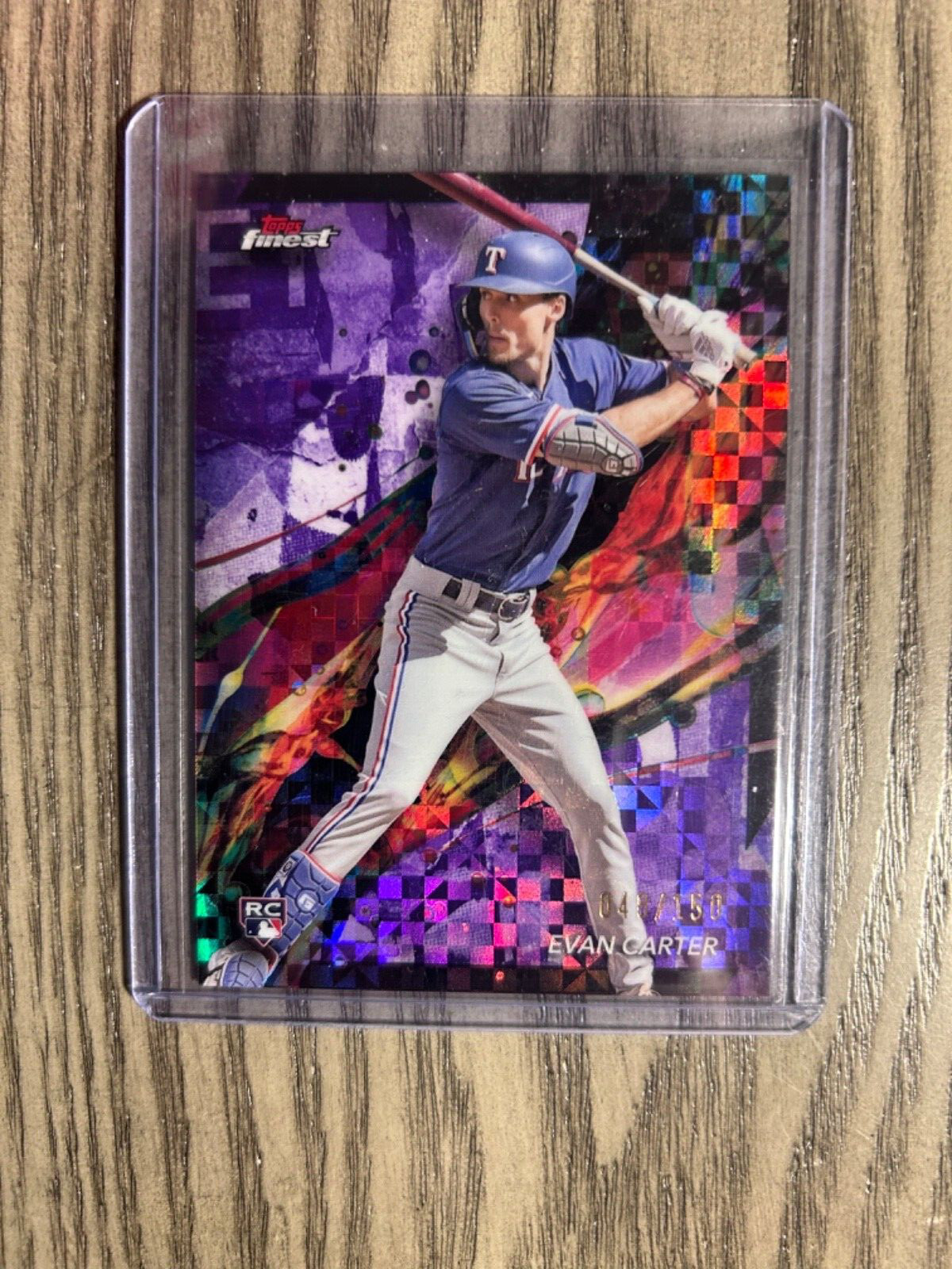 2024 Topps Finest Evan Carter RC Purple Checkerboard /150 #62 Rangers