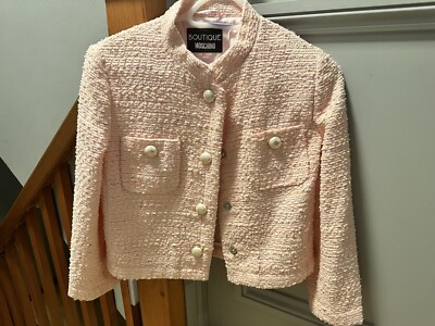 Moschino boutique Tweed Pink Rainbow Thread Pearl Button Up