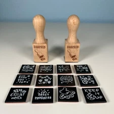 Wood Handle Magnetic Rubber Stamps with 12 Interchangeable Encouraging Words
