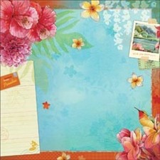12" Scrapbook Paper Around World Paradise Hibiscus Island Vacation Hawaii 5p