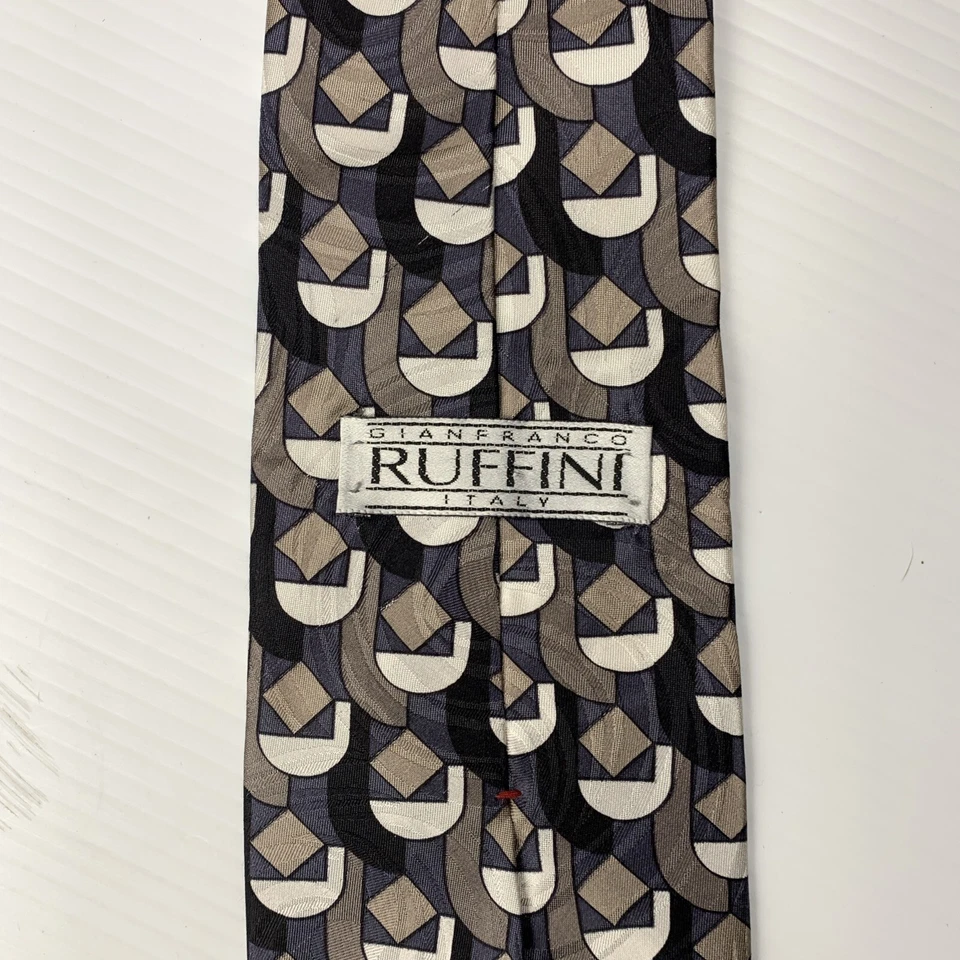 Corbata de seda italiana GIANFRANCO RUFFINI para hombre talla 3 7/8" x 58" negra azul blanca Foto 4 de 4