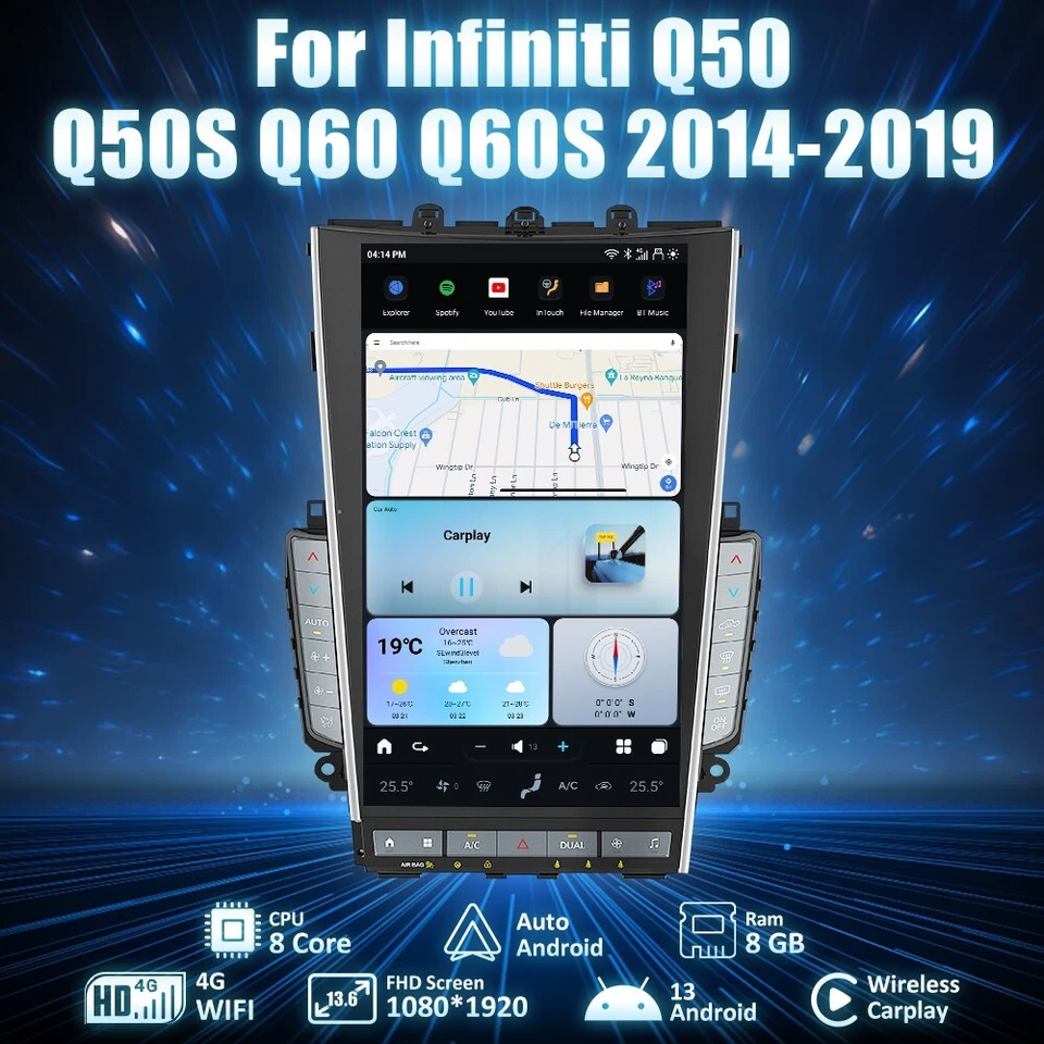 MARK 7 Tesla Screen For Infiniti Q50 Q60 GPS Navigation 13.6" android car stereo Foto 2 de 4