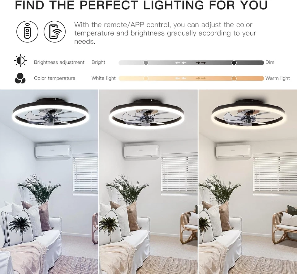 20" Lampara Ventilador De Techo Con Luz LED y Control Remoto Moderno Para Cuarto - Image 3 of 4