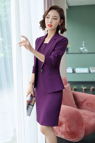 Women Casual Office Wear Suit Business Uniform Blazer Dress Work 2 Piece Sets - Picture 10 of 54