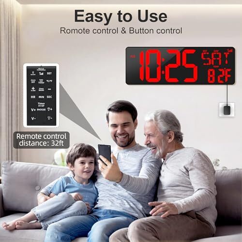 16.5" Large Digital Wall Clock Bluetooth Sync Time, Precise Atomic Clocks Red - Picture 4 of 6