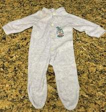 Vintage 80s Baby Girls Pajamas Purple Terry Cloth Giraffe Square Snaps Size 0-3M