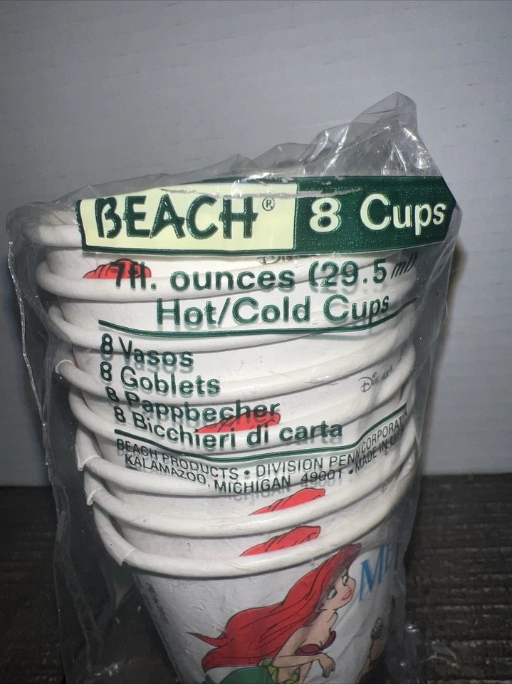 Paquete de 8 tazas de papel vintage de Disney La Pequeña Mermiada fiesta suministros nuevo en paquete Foto 4 de 4