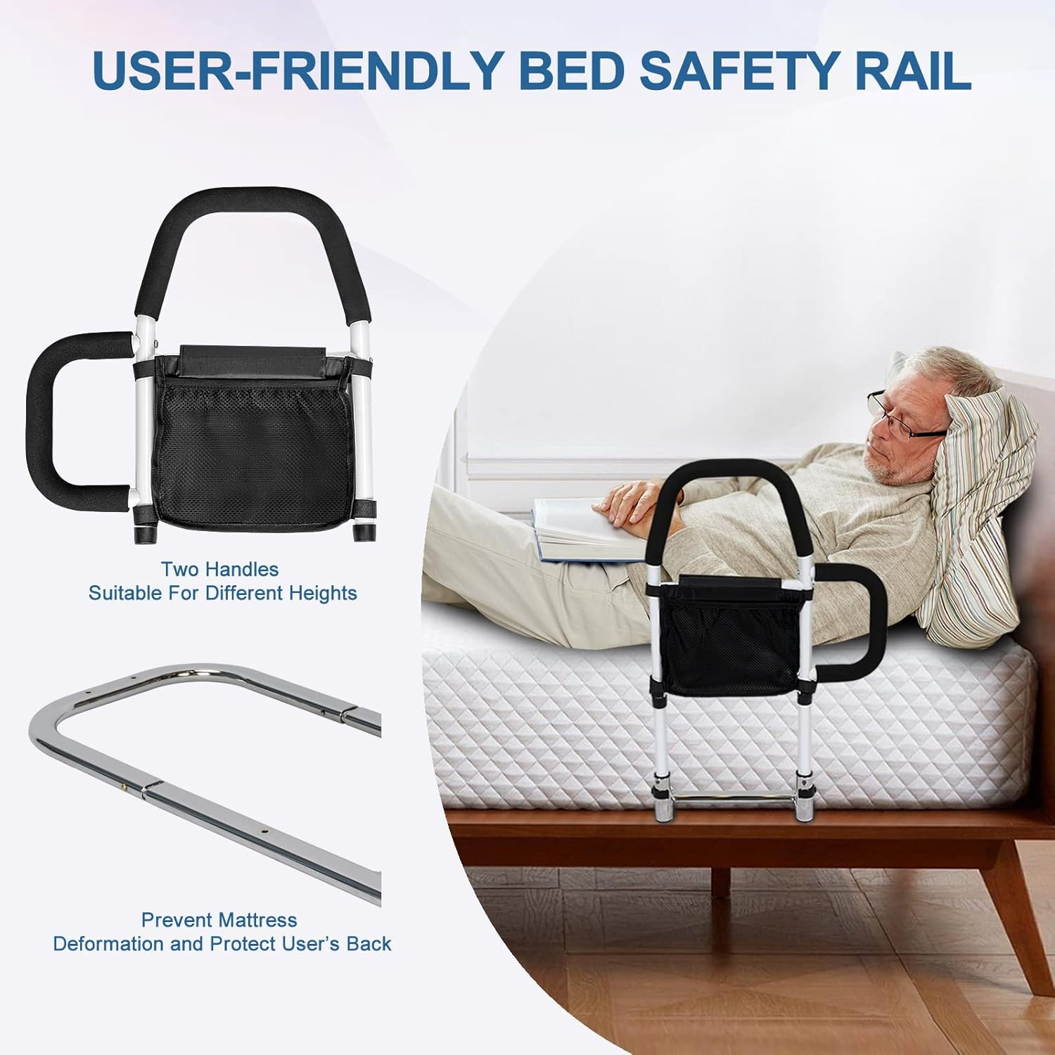 Bed Rails for Elderly Adults Safety with Motion Sensor Light & Double Foamed Gra