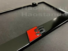 1x Black Trim "S SPORT LOGO" 3D Emblem Badge BLACK Stainless License Plate Frame