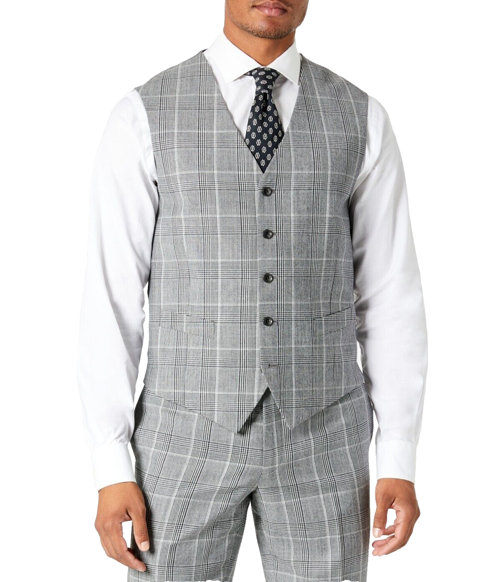 TALLIA Men's Slim-Fit Plaid Suit Vest Gray/ Black/ White Size