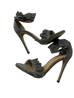 Tony Bianco Ruffle Silver Shimmer Heels Size - Main Image
