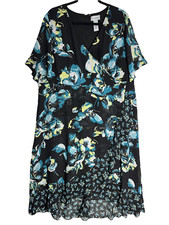 Catherines Wrap Maxi Dress Floral Print Short Sleeve Fully Lined Size 22W