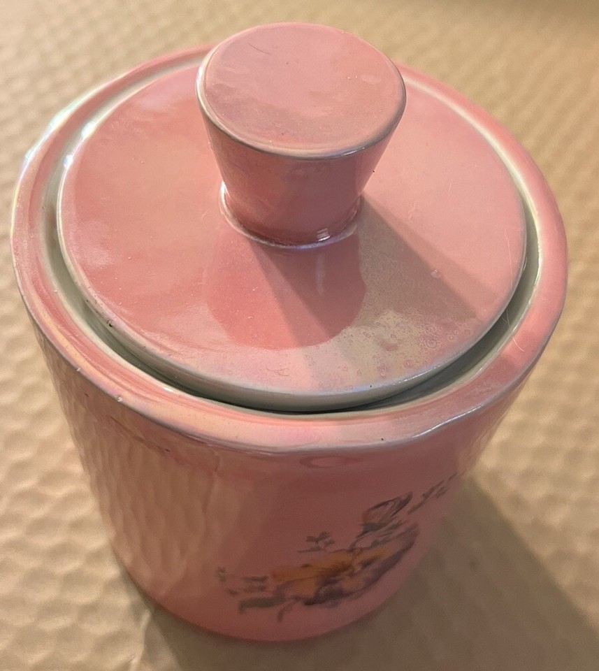 Vintage 1960s Iridescent Pink Ceramic Canister Set Of 3 W/ Pansy ...